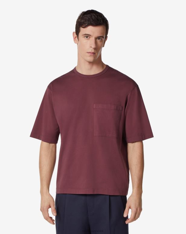 2200J303 homens Corneliani camiseta de algodão orgânico com gola redonda Bordéus roupas