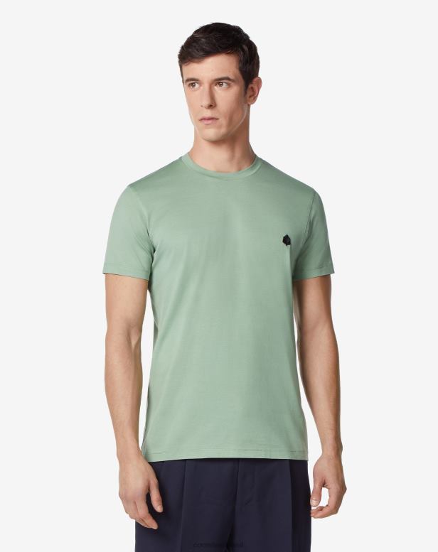 2200J304 homens Corneliani camiseta de algodão com gola redonda e logo verde roupas