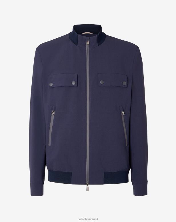 2200J96 homens Corneliani bombardeiro de lã repelente de água azul-marinho roupas