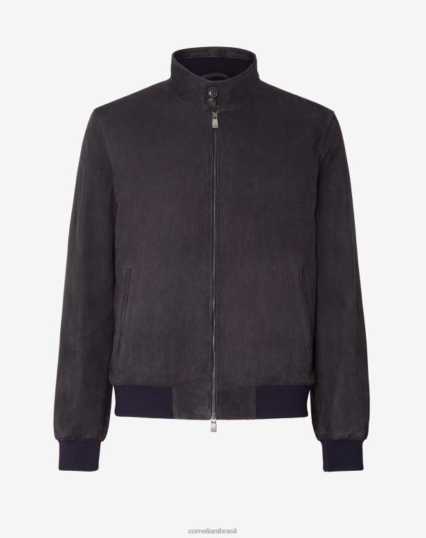 2200J109 homens Corneliani jaqueta de camurça acolchoada azul roupas