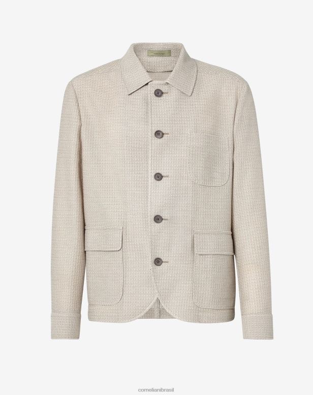 2200J44 homens Corneliani jaqueta de camisa circular em jersey de algodão orgânico bege roupas
