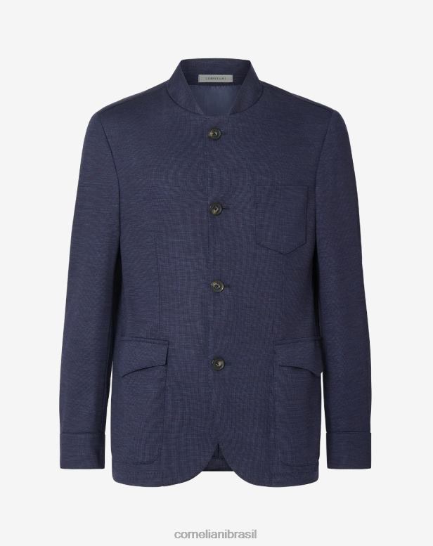 2200J46 homens Corneliani Jaqueta de 4 botões ganha jersey de lã azul roupas