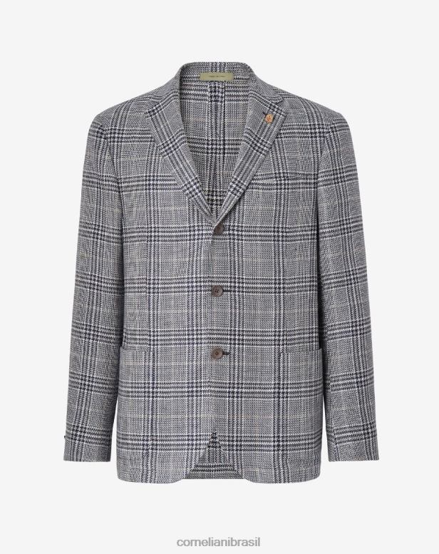 2200J47 homens Corneliani casaco circular em linho orgânico e algodão azul roupas