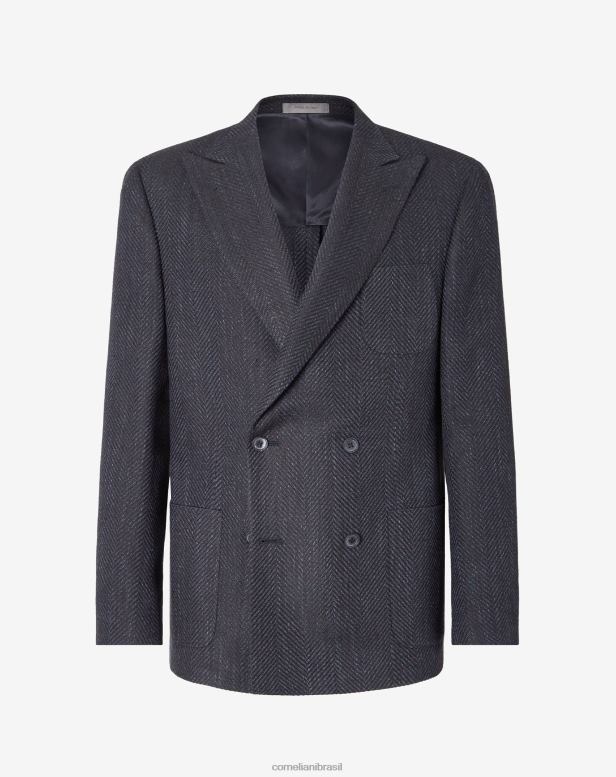 2200J66 homens Corneliani jaqueta de lã e seda com quatro botões azul-marinho roupas