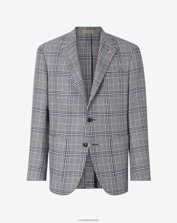 2200J68 homens Corneliani jaqueta de algodão e linho de três botões azul roupas