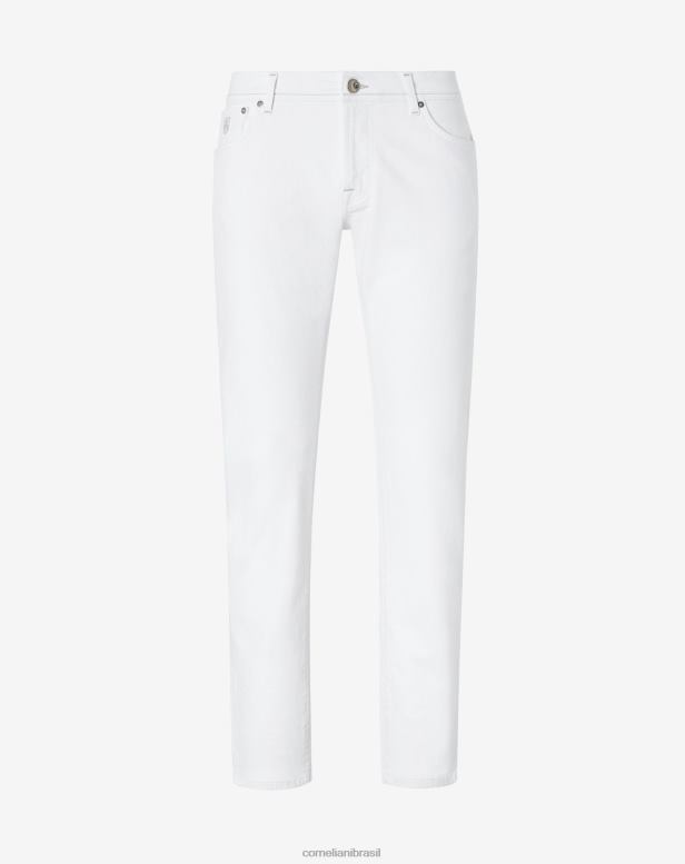 2200J356 homens Corneliani calça jeans stretch com 5 bolsos branco roupas