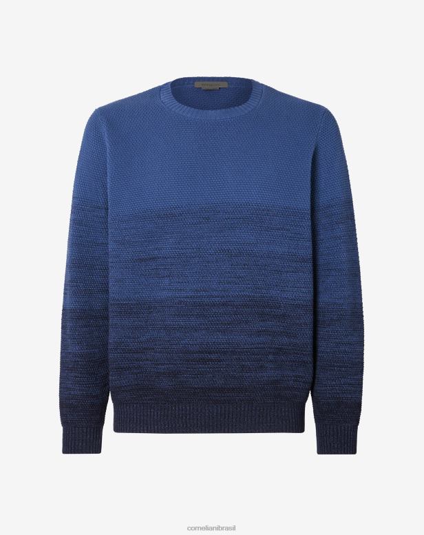 2200J111 homens Corneliani suéter tricotado com gola redonda azul roupas