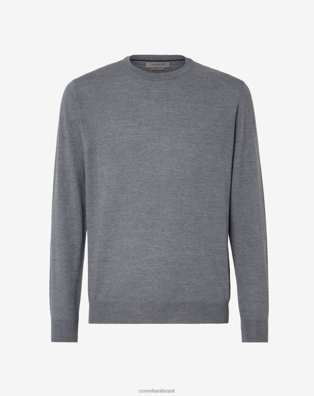 2200J114 homens Corneliani Gola redonda de lã merino 18 gg cinza melange roupas