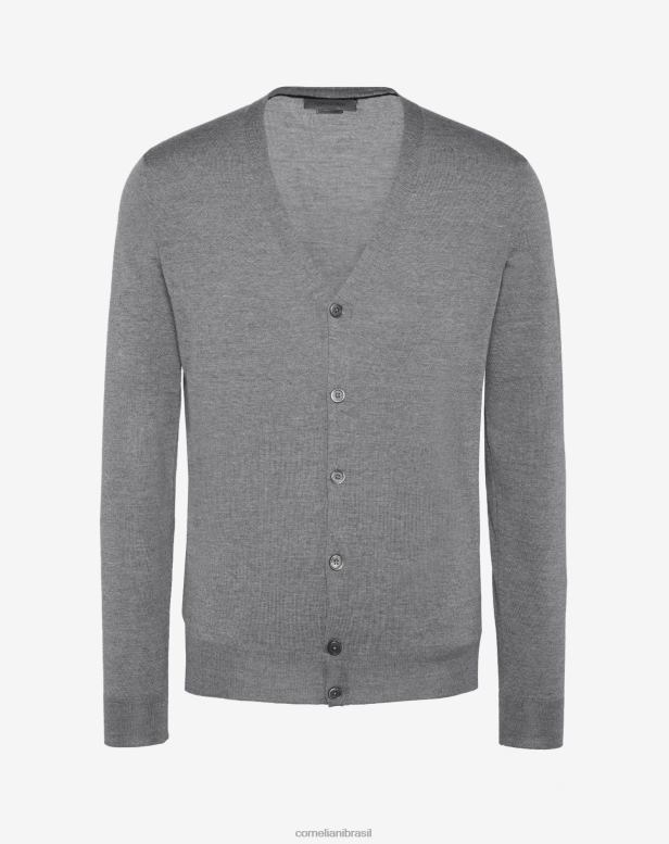 2200J118 homens Corneliani cardigã de lã merino cinza roupas