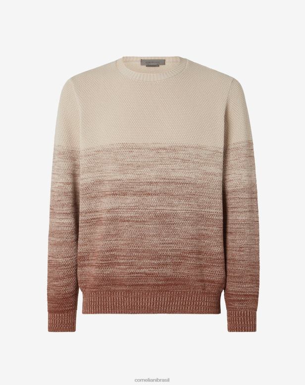 2200J123 homens Corneliani suéter tricotado com gola redonda bege natural roupas