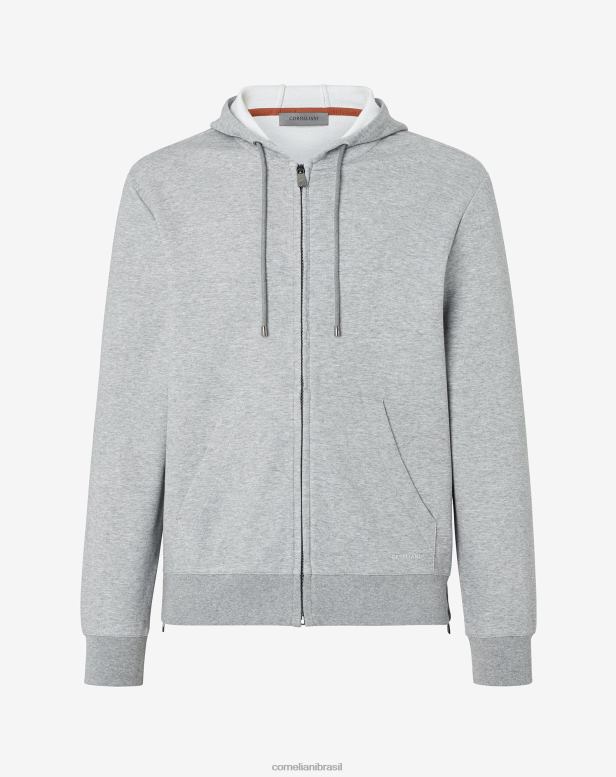 2200J125 homens Corneliani moletom com capuz de mistura de algodão dupla face antracite roupas