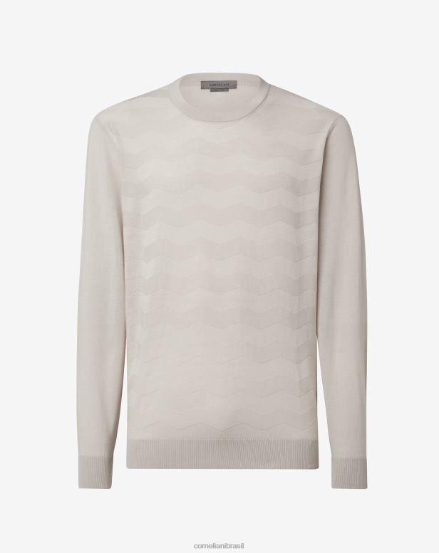 2200J126 homens Corneliani suéter de algodão cinza claro com gola redonda cinza claro roupas