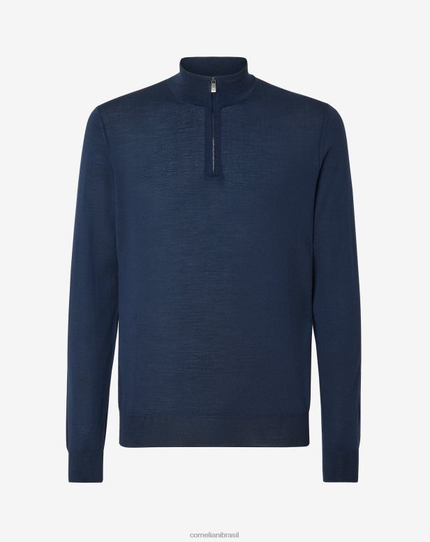2200J135 homens Corneliani Gola alta de lã merino 18 gg azul real roupas