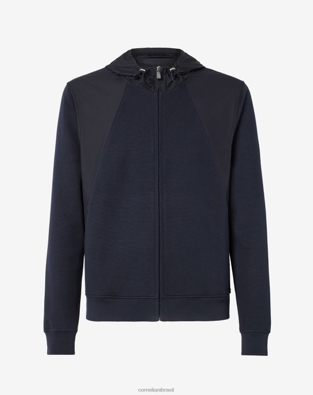 2200J137 homens Corneliani moletom em algodão ponto roma azul roupas