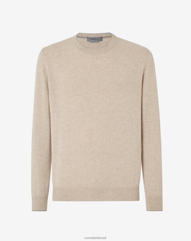 2200J143 homens Corneliani gola redonda de caxemira pura bege roupas