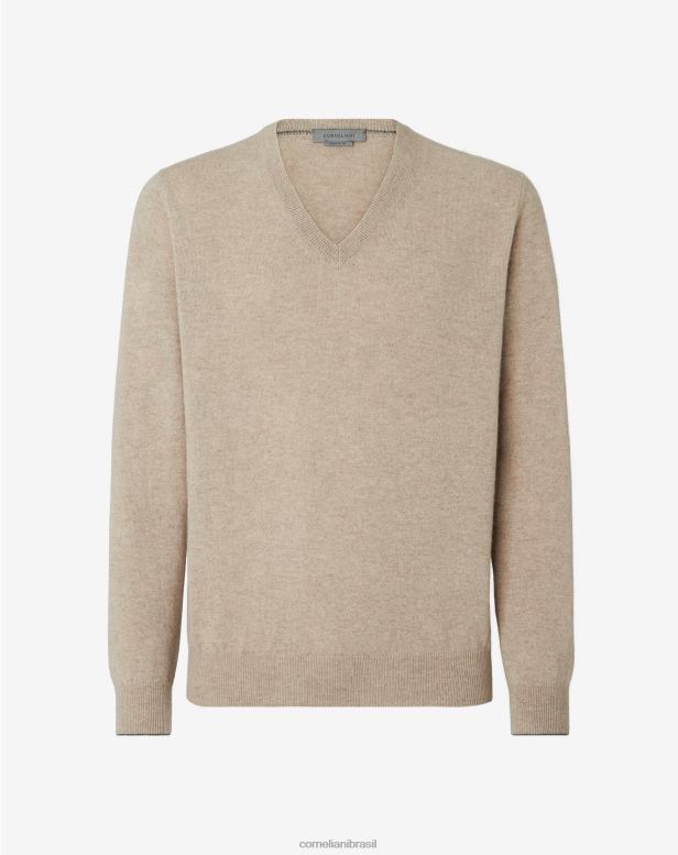 2200J145 homens Corneliani cashmere puro com decote em V bege roupas