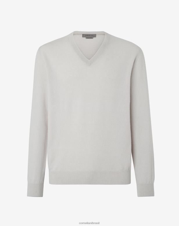 2200J146 homens Corneliani cashmere puro com decote em V giz branco roupas