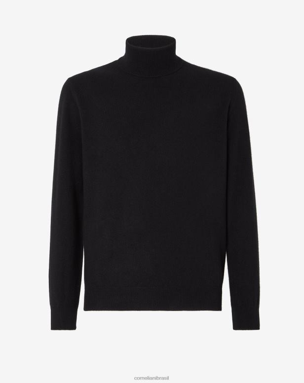 2200J151 homens Corneliani gola alta de caxemira pura preto roupas