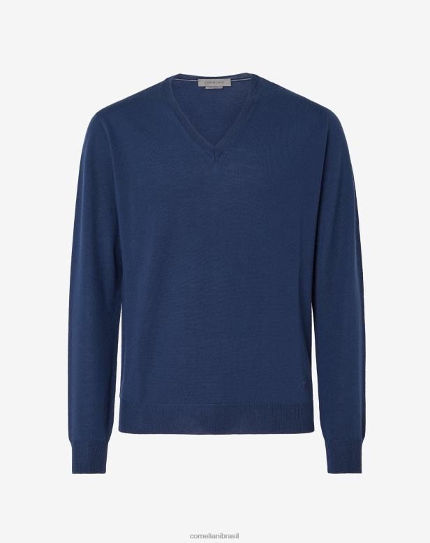2200J161 homens Corneliani pescoço em lã merino azul real roupas