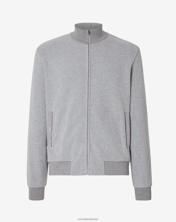 2200J166 homens Corneliani moletom com zíper e toque macio cinza roupas