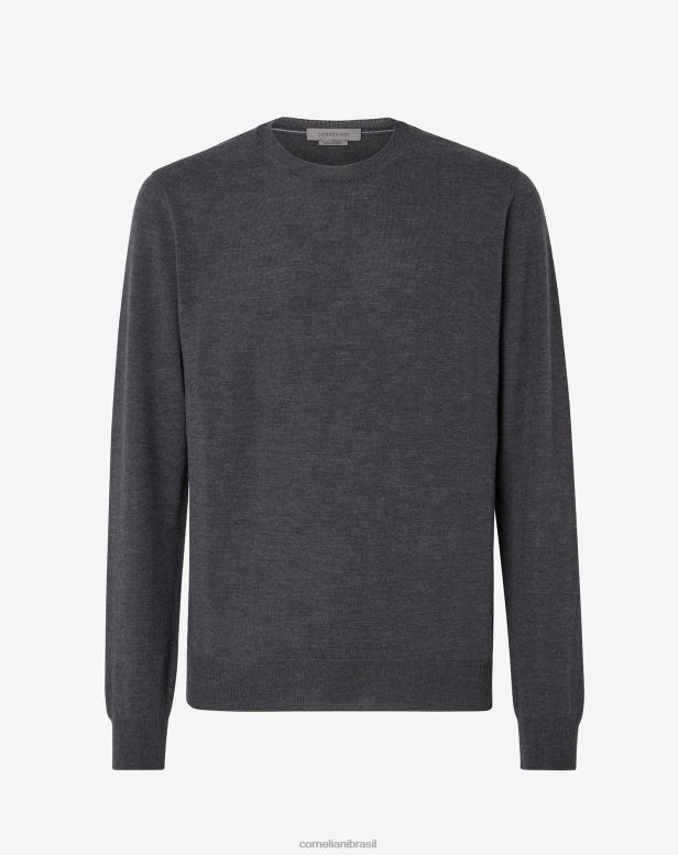 2200J167 homens Corneliani pulôver de gola redonda em lã merino cinza roupas