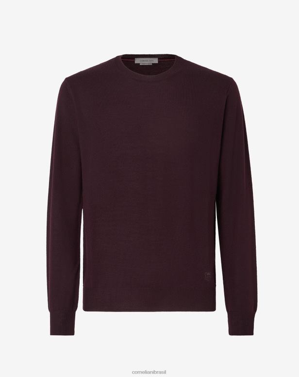 2200J168 homens Corneliani pulôver de gola redonda em lã merino Borgonha roupas