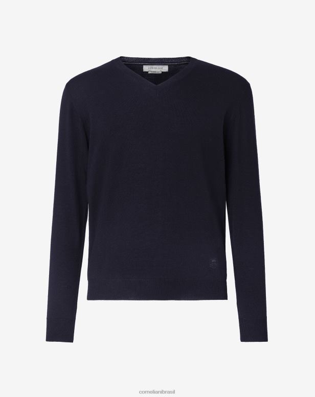 2200J169 homens Corneliani pescoço em lã merino azul roupas