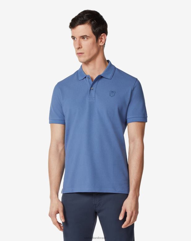 2200J243 homens Corneliani polo openpiquet de algodão com crista azul roupas