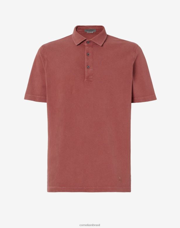 2200J245 homens Corneliani camisa pólo abotoada em piquê lavado vermelho roupas