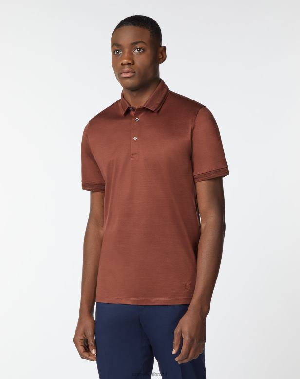 2200J249 homens Corneliani polo lisle algodão com gola redonda marrom roupas