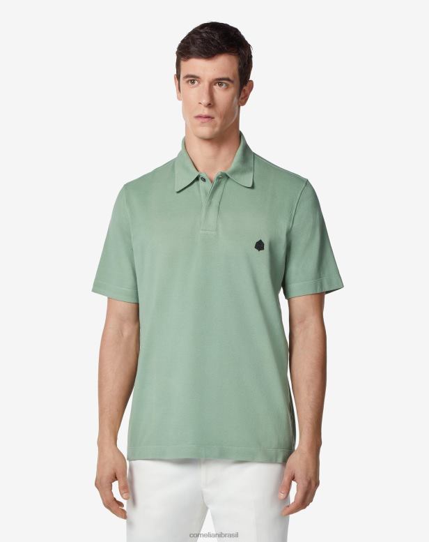 2200J253 homens Corneliani polo em piquê de algodão sustentável verde roupas