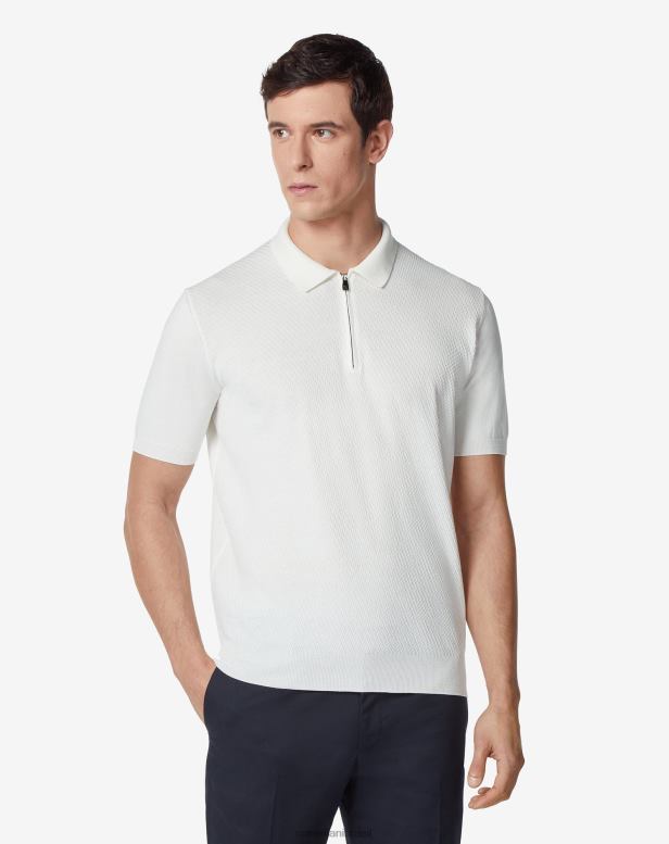 2200J258 homens Corneliani Polo manga curta com zíper em algodão pima branco roupas