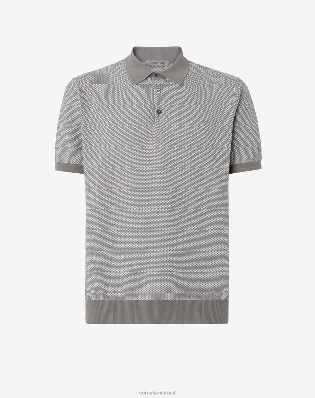 2200J259 homens Corneliani polo manga curta em algodão e seda cinza roupas