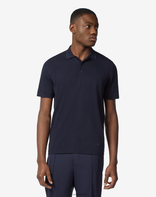 2200J266 homens Corneliani polo de algodão com botões azul escuro roupas