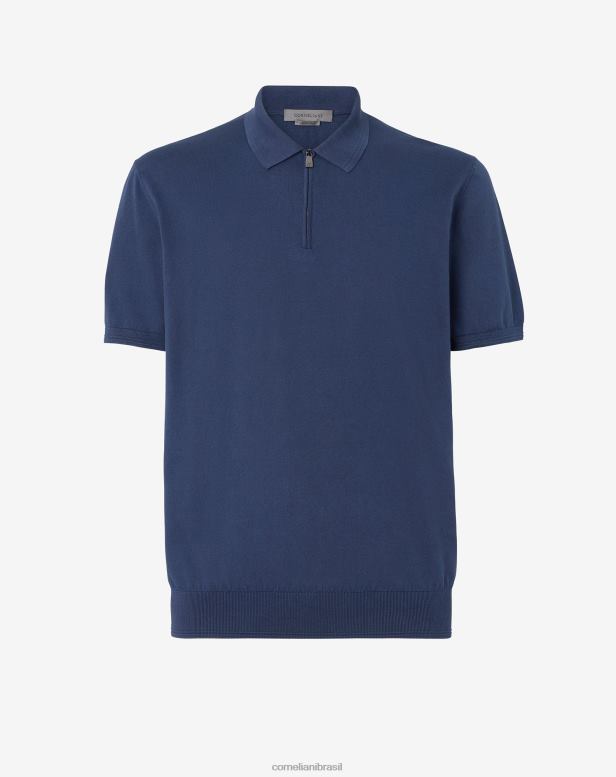 2200J270 homens Corneliani polo ultraleve de algodão com zíper azul-marinho roupas