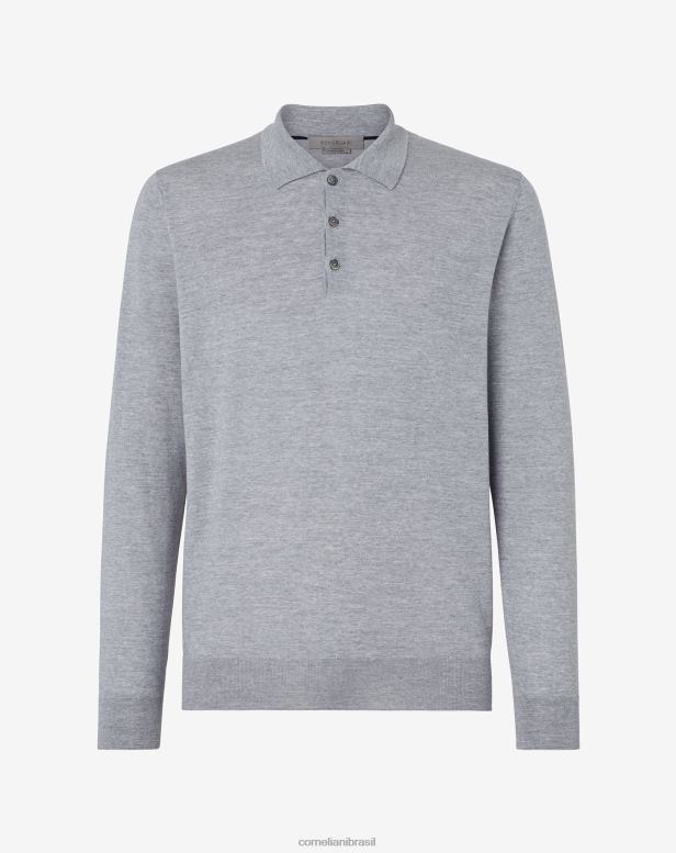 2200J276 homens Corneliani camisa pólo de algodão ultraleve antracite roupas