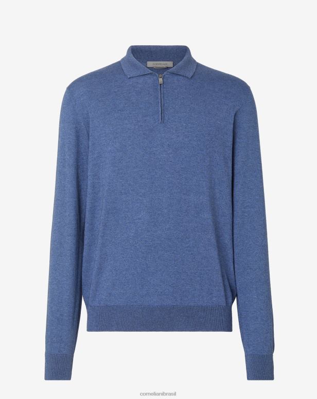2200J282 homens Corneliani caxemira de algodão e polo de seda azul pálido roupas