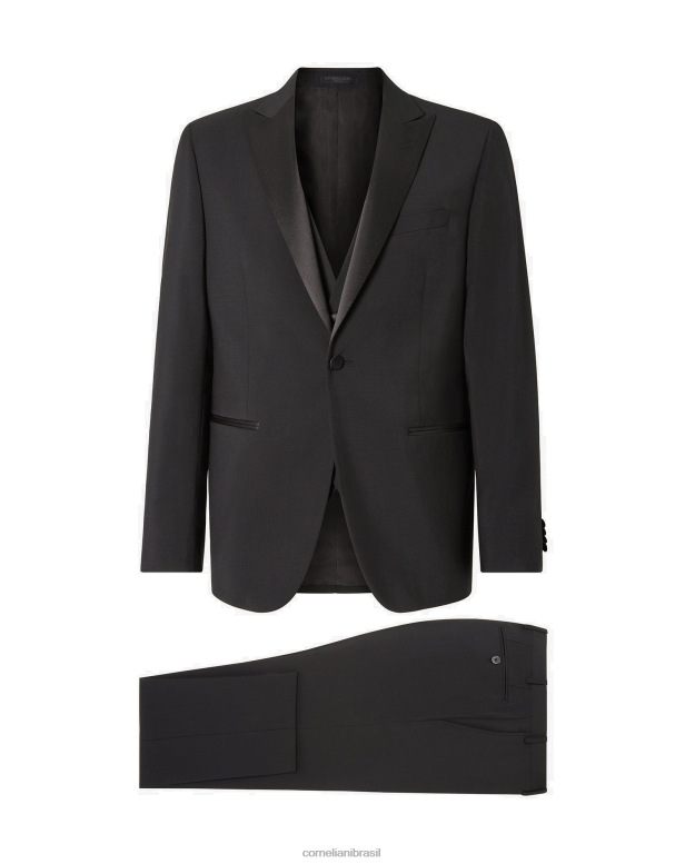 2200J19 homens Corneliani smoking de lã e mohair preto roupas