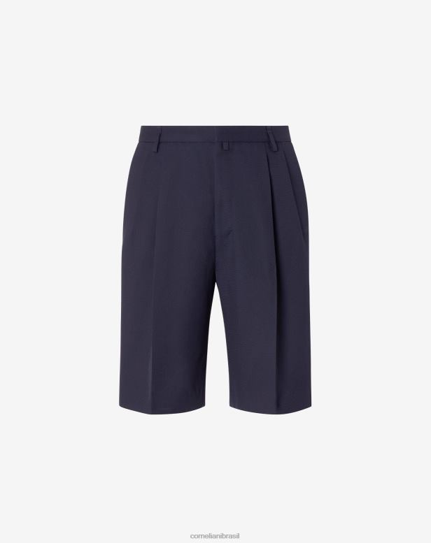 2200J338 homens Corneliani shorts de lã pura com duas pregas azul-marinho roupas